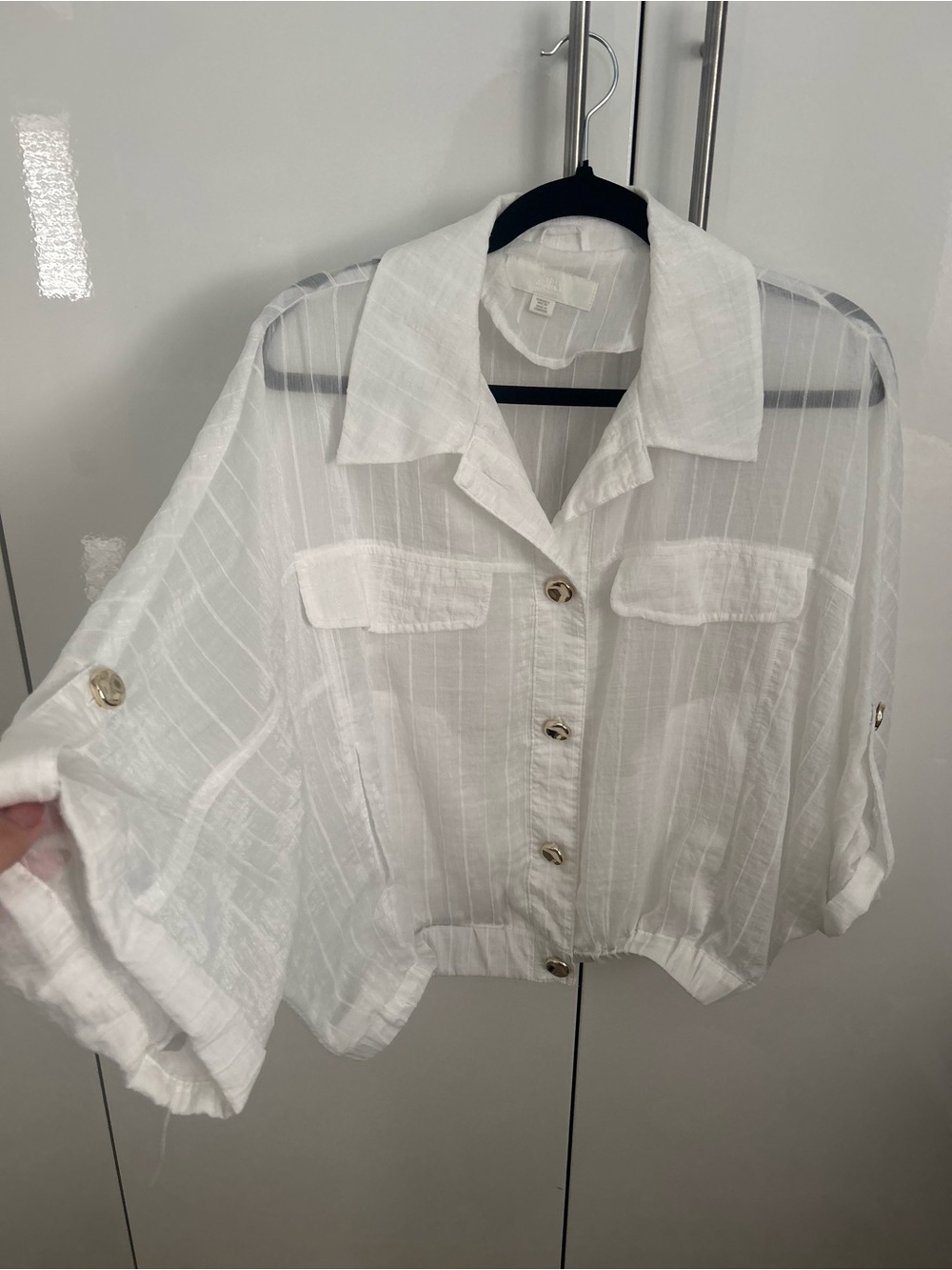 Zara White Lightweight Sheer Button-Front Shirt Jacket